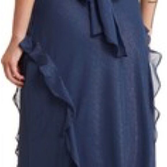 NWOT Ted Baker Laurae Bias Cut Ruffle Gown in Midnight Blue Shimmer - Picture 7 of 12